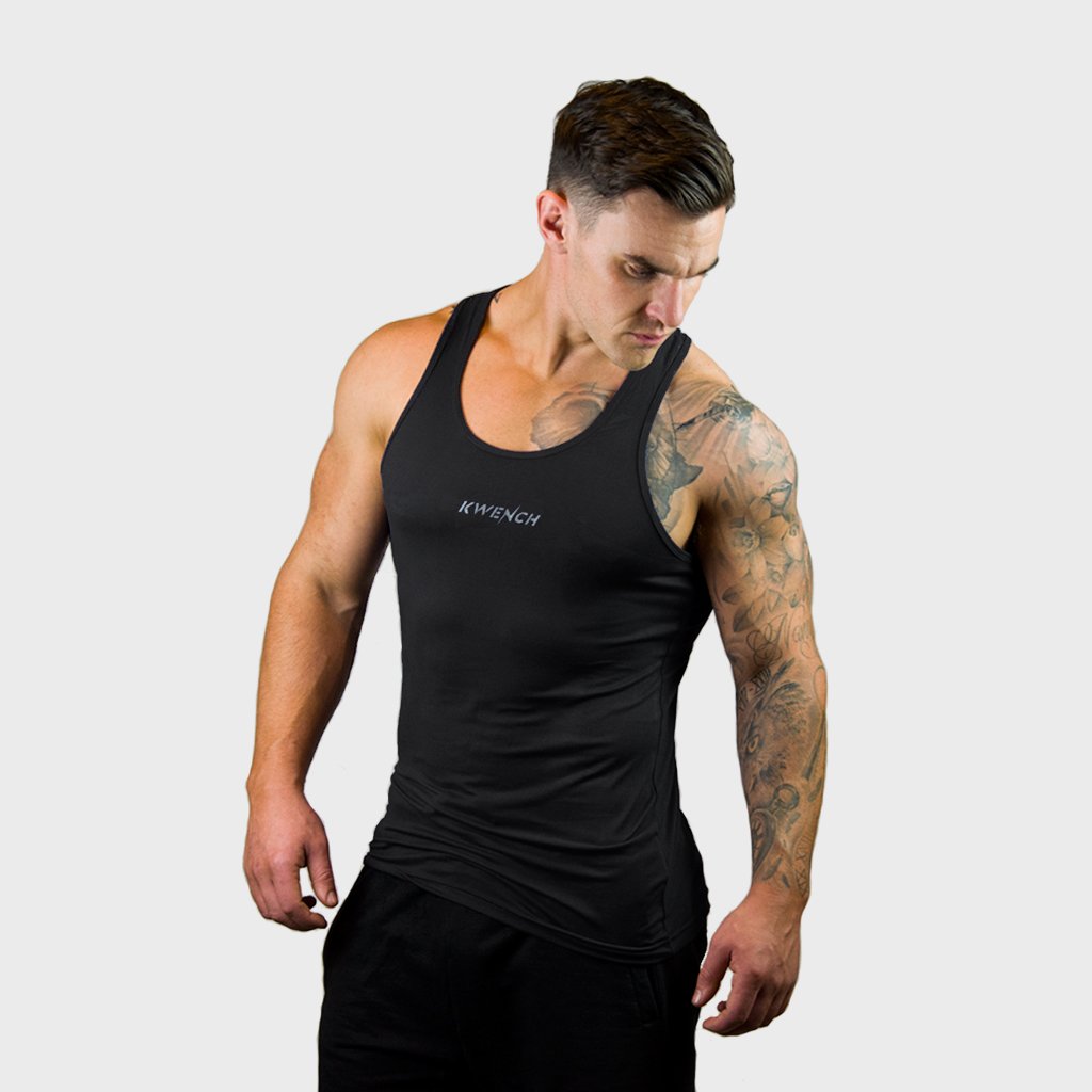 Kwench Mens Gym Vest Tank Stringer Hunk black