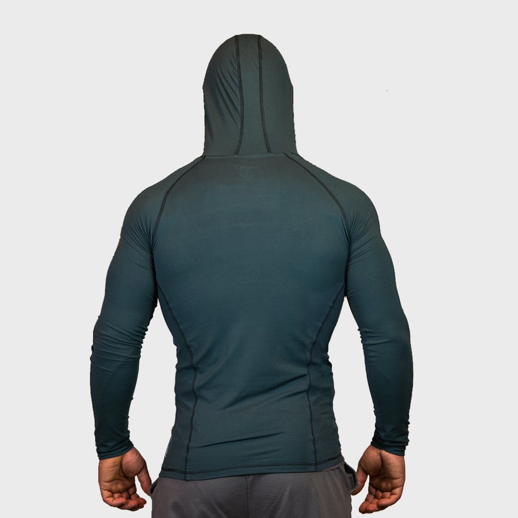 Kwench Crux Mens long sleeve moisture wicking Tshirt with hood