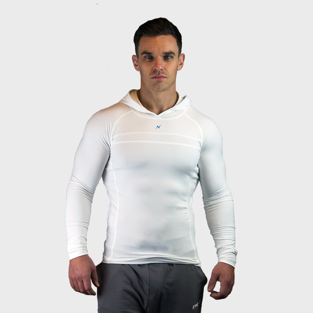 Kwench Crux Mens long sleeve moisture wicking Tshirt with hood