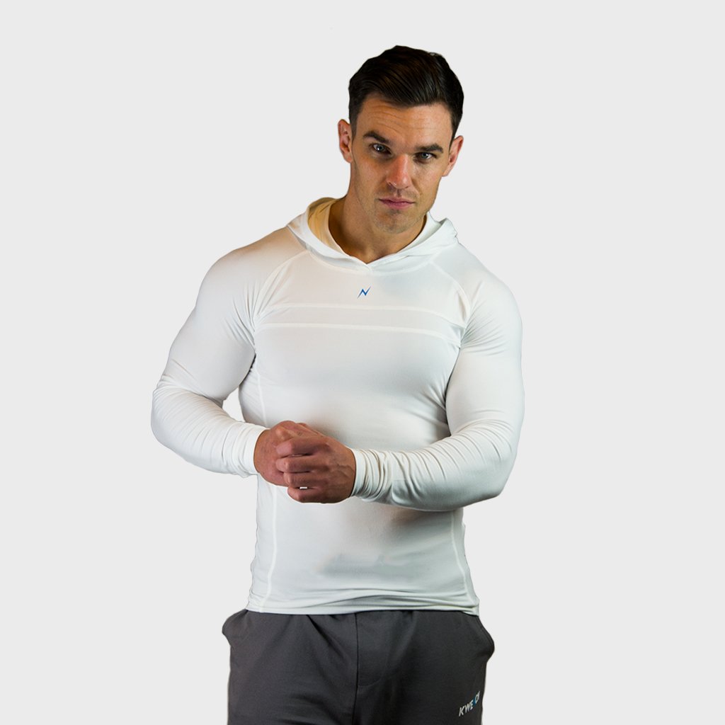 Kwench Crux Mens long sleeve moisture wicking Tshirt with hood